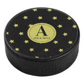 Elegant Gold & Black Star Pattern Monogram Eishockey Puck (3/4)