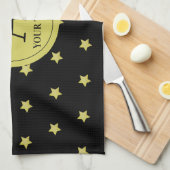 Elegant Gold & Black Star Pattern Monogram Geschirrtuch (Viertel Falte)