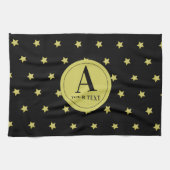 Elegant Gold & Black Star Pattern Monogram Geschirrtuch (Horizontal)