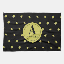 Elegant Gold & Black Star Pattern Monogram Geschirrtuch