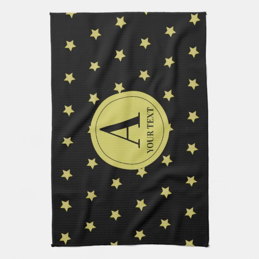 Elegant Gold & Black Star Pattern Monogram Geschirrtuch (Vertikal)