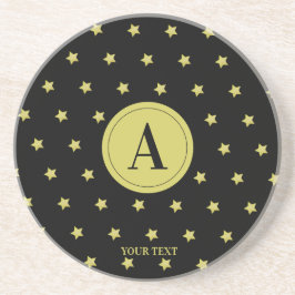 Elegant Gold & Black Star Pattern Monogram Getränkeuntersetzer