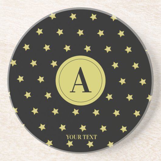 Elegant Gold & Black Star Pattern Monogram Getränkeuntersetzer (Vorne)