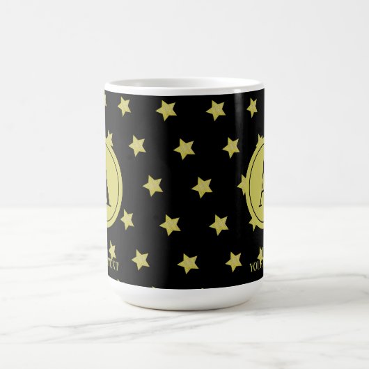 Elegant Gold & Black Star Pattern Monogram Kaffeetasse (Mittel)