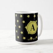 Elegant Gold & Black Star Pattern Monogram Kaffeetasse (VorderseiteRechts)