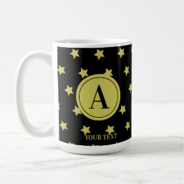 Elegant Gold & Black Star Pattern Monogram Kaffeetasse