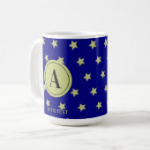 Elegant Gold & Black Star Pattern Monogram Kaffeetasse (Vorderseite Links)