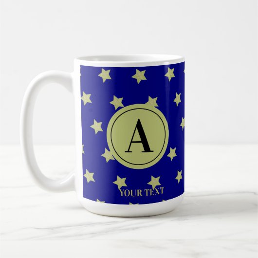 Elegant Gold & Black Star Pattern Monogram Kaffeetasse (Links)