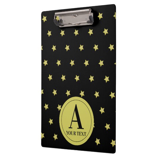 Elegant Gold & Black Star Pattern Monogram Klemmbrett (Links)