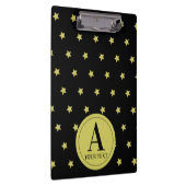 Elegant Gold & Black Star Pattern Monogram Klemmbrett (Rechts)