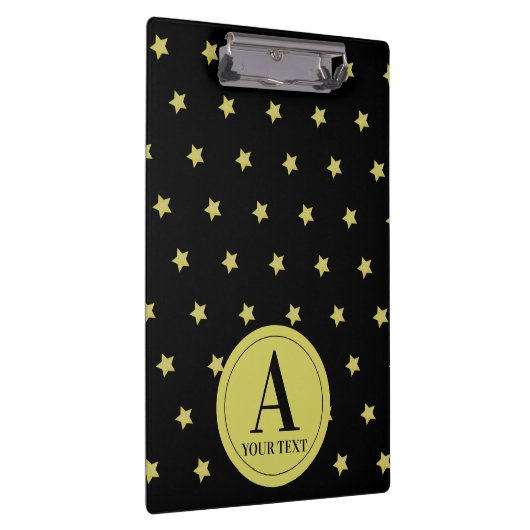 Elegant Gold & Black Star Pattern Monogram Klemmbrett (Rechts)