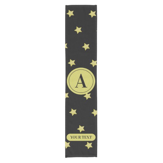 Elegant Gold & Black Star Pattern Monogram Kurzer Tischläufer (Vorderseite)
