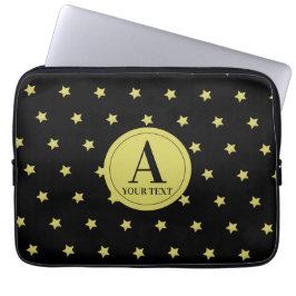 Elegant Gold & Black Star Pattern Monogram Laptopschutzhülle