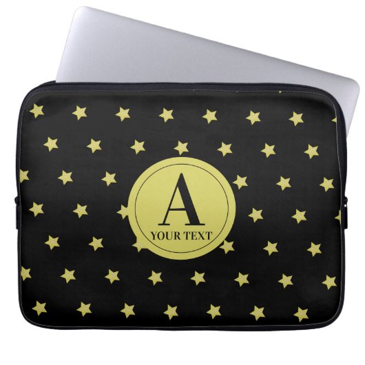 Elegant Gold & Black Star Pattern Monogram Laptopschutzhülle (Vorderseite)