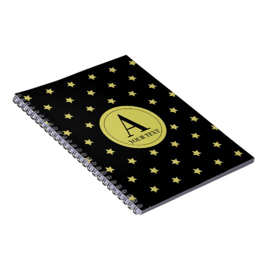 Elegant Gold & Black Star Pattern Monogram Notizblock (Rechte Seite)