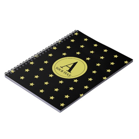 Elegant Gold & Black Star Pattern Monogram Notizblock (Linke Seite)