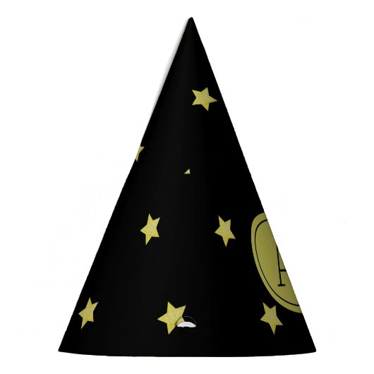 Elegant Gold & Black Star Pattern Monogram Partyhütchen (Links)