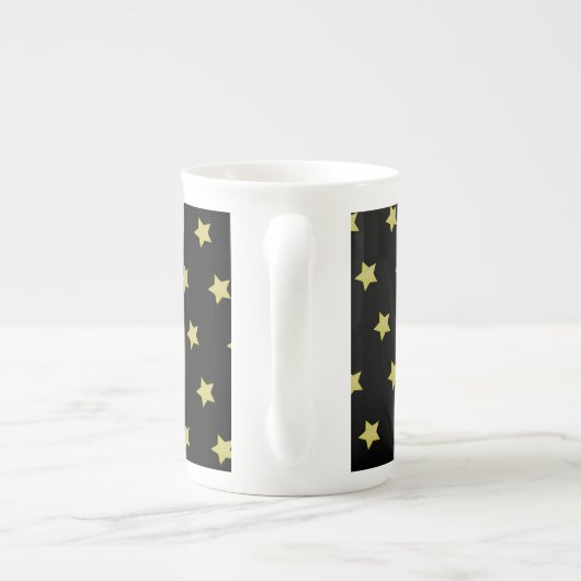 Elegant Gold & Black Star Pattern Monogram Porzellantasse (Rückseite)