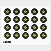 Elegant Gold & Black Star Pattern Monogram Runder Aufkleber (Blatt)