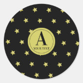 Elegant Gold & Black Star Pattern Monogram Runder Aufkleber (Vorderseite)
