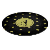 Elegant Gold & Black Star Pattern Monogram Schneidebrett (Ecke)