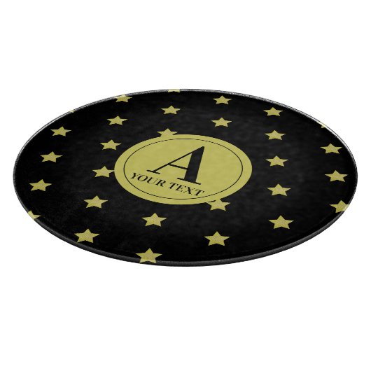 Elegant Gold & Black Star Pattern Monogram Schneidebrett (Ecke)