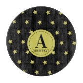 Elegant Gold & Black Star Pattern Monogram Schneidebrett (Vorderseite)