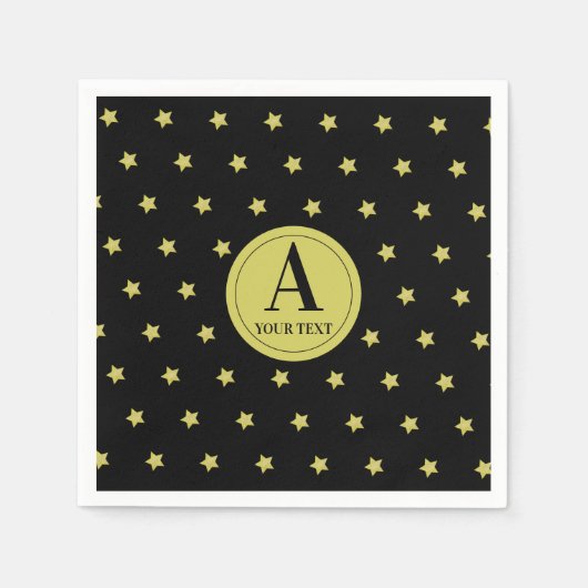 Elegant Gold & Black Star Pattern Monogram Serviette (Vorderseite)