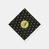 Elegant Gold & Black Star Pattern Monogram Serviette (Ecke)