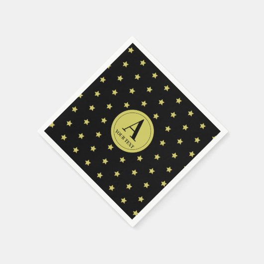 Elegant Gold & Black Star Pattern Monogram Serviette (Ecke)