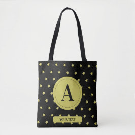 Elegant Gold & Black Star Pattern Monogram Tasche
