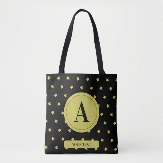 Elegant Gold & Black Star Pattern Monogram Tasche (Vorderseite)