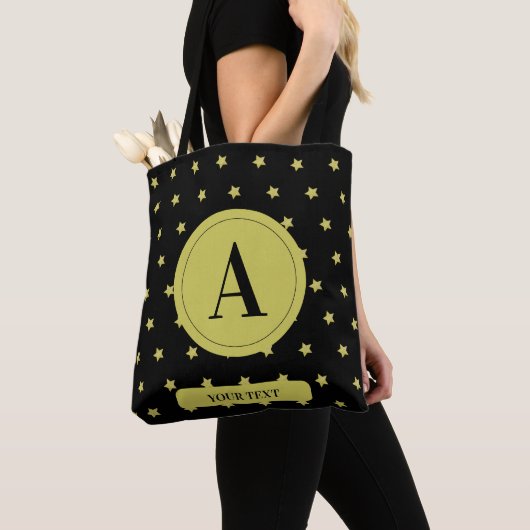 Elegant Gold & Black Star Pattern Monogram Tasche (Von Nahem)