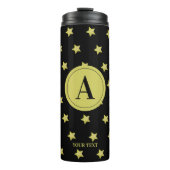 Elegant Gold & Black Star Pattern Monogram Thermosbecher (Vorderseite)