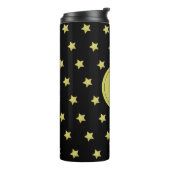 Elegant Gold & Black Star Pattern Monogram Thermosbecher (Nach links gedreht)