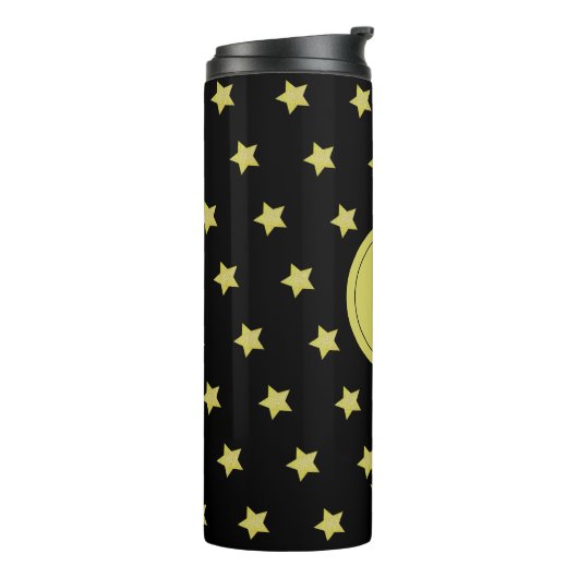 Elegant Gold & Black Star Pattern Monogram Thermosbecher (Nach links gedreht)