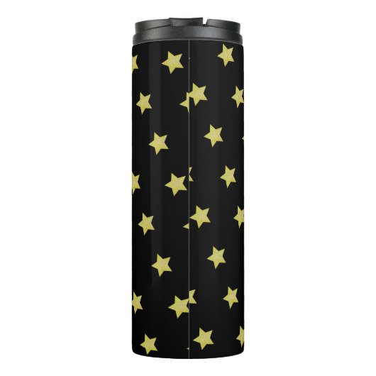 Elegant Gold & Black Star Pattern Monogram Thermosbecher (Rückseite)