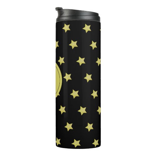 Elegant Gold & Black Star Pattern Monogram Thermosbecher (Nach rechts gedreht)