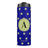 Elegant Gold & Black Star Pattern Monogram Thermosbecher (Vorderseite)
