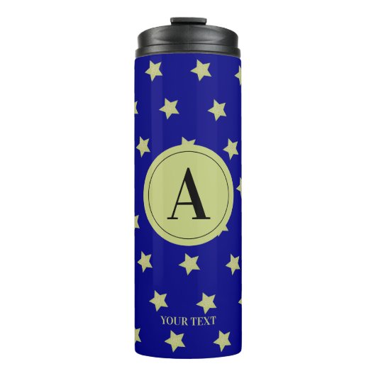 Elegant Gold & Black Star Pattern Monogram Thermosbecher (Vorderseite)