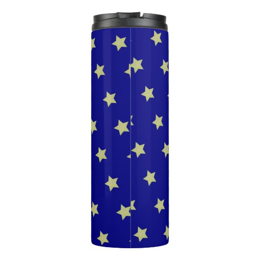 Elegant Gold & Black Star Pattern Monogram Thermosbecher (Rückseite)