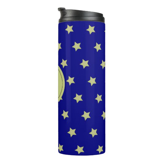 Elegant Gold & Black Star Pattern Monogram Thermosbecher (Nach rechts gedreht)