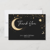 Elegant Gold Black Starry Celestial Dankeskarte (Vorderseite)