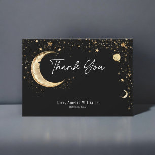 Elegant Gold Black Starry Celestial Dankeskarte