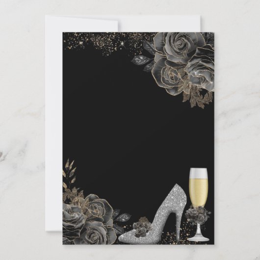 Elegant Gold Black Stiletto Frau Birthday Einladung (Rückseite)