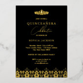 Elegant Gold Black Tiara Quinceanera Folieneinladung (Vorderseite)