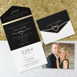 Elegant Gold Black Wedding All-in-One Einladung