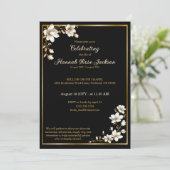 Elegant Gold Black White Magnolia Funeral Service Einladung (Stehend Vorderseite)