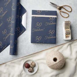 Elegant Gold Blue 50 Fantastischer Geburtstag Geschenkpapier
