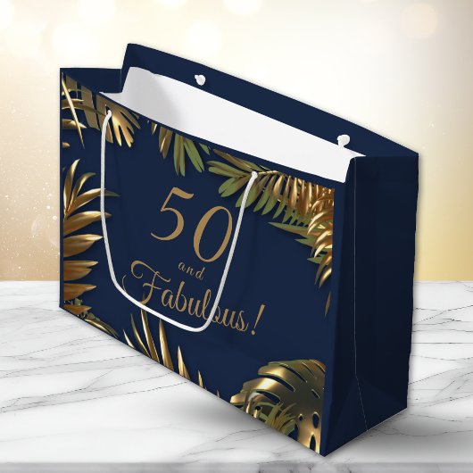 Elegant Gold Blue 50 Fantastischer Geburtstag Große Geschenktüte